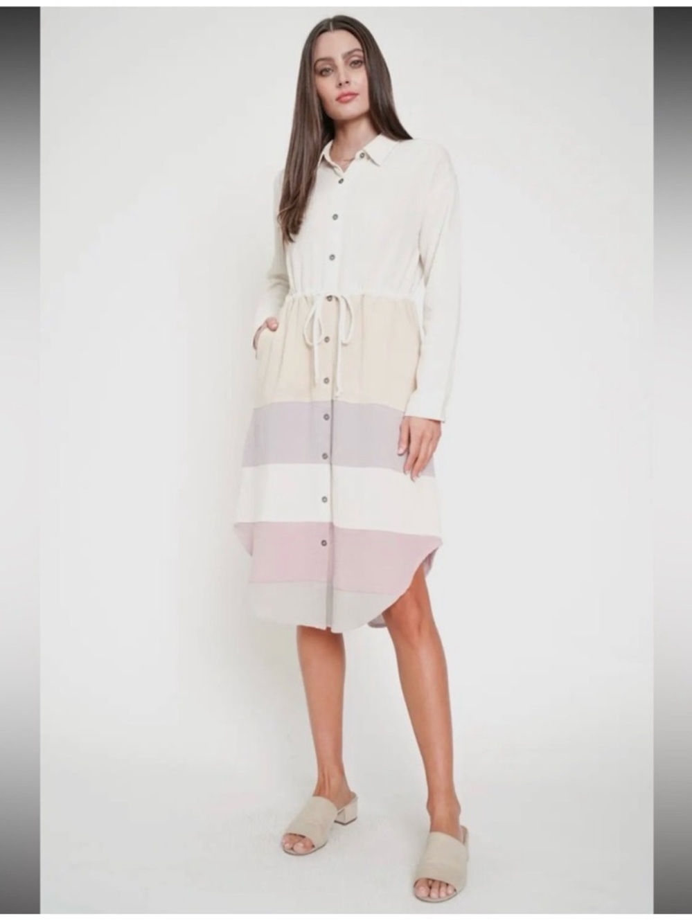 NWT Mystree Color Block Button-Down Shirt Dress